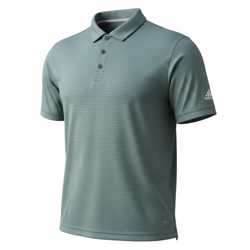Adidas Golf Mens Large‎ Sage Green Striped Short Sleeve Performance Polo Shirt